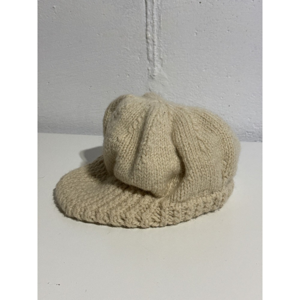 Women's Y2K Newsboy Cap Hat OSFM Cream Chunky Cable Knit Baker Boy Gossip Girl